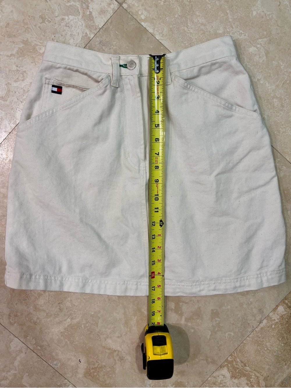 Tommy Hilfiger Vintage 90s Logo Ivory Denim Mini Skirt Size 10 - Picture 9 of 9